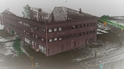 3D-punktsky-skanning av en bygning